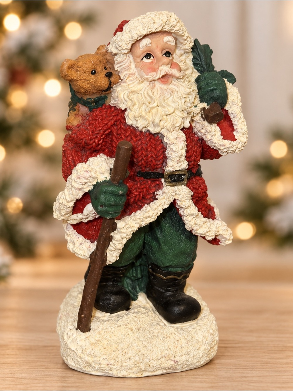 Vintage K’s Collection Santa Tree Teddy Bear Christmas Figurine 5.5”